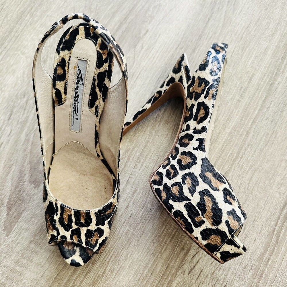 Brian Atwood Leopard Embossed Slingback Platform Heels